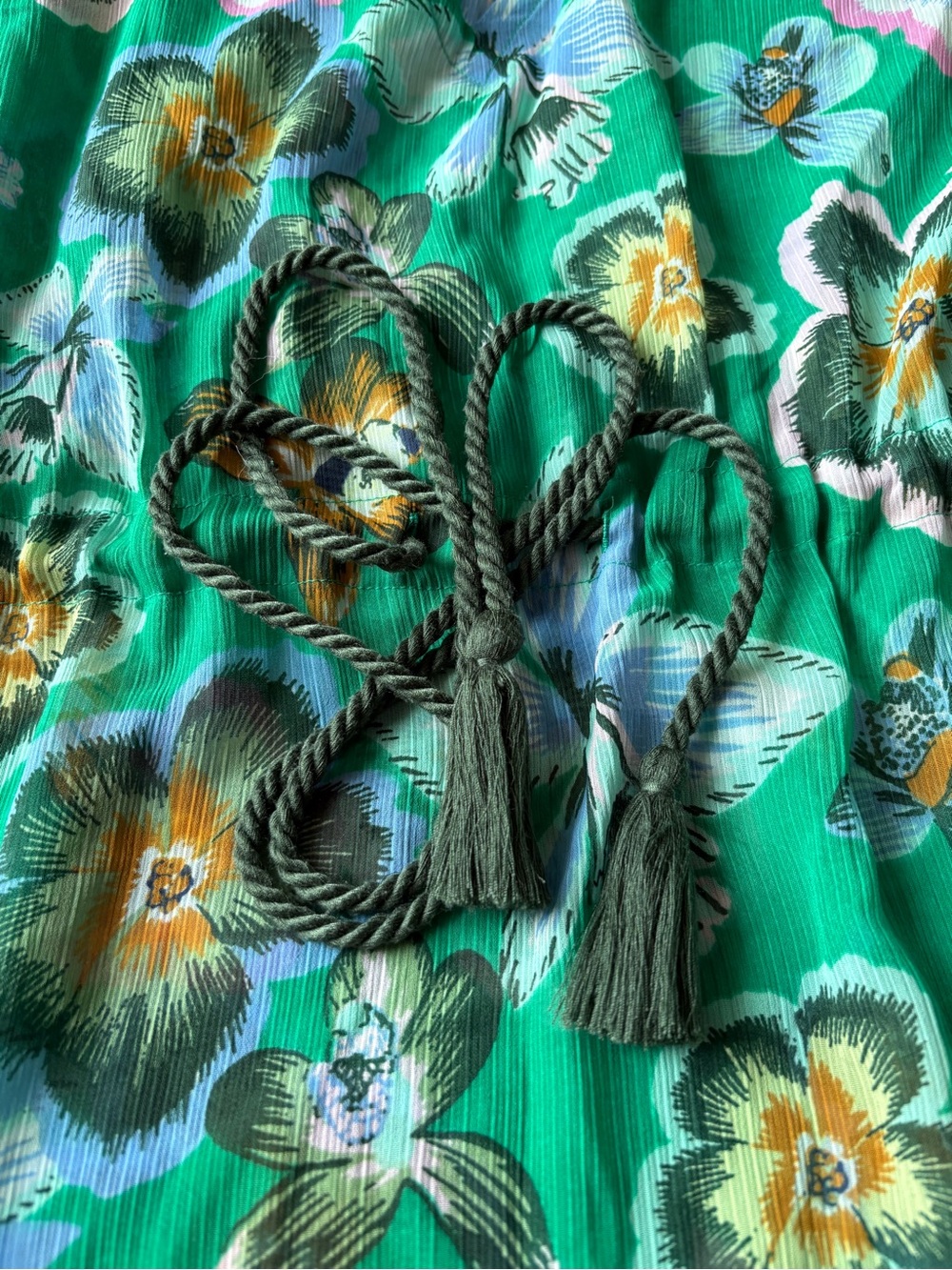 M/L Aerie Chiffon Cover Up Beach Coastal Floral Botanical Pool Summer Tassel - Picture 7 of 8